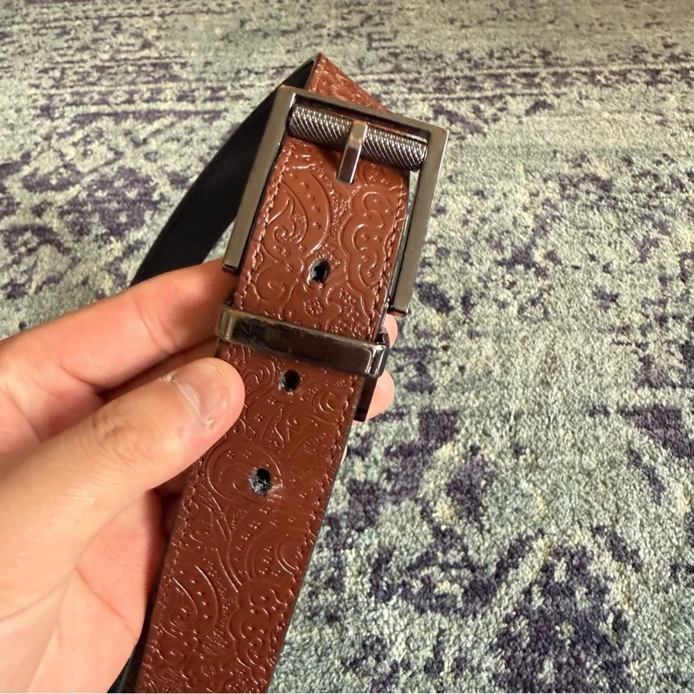 Robert Graham Chocolate Brown Genuine Leather Western Paisley Boho Belt Sz 36